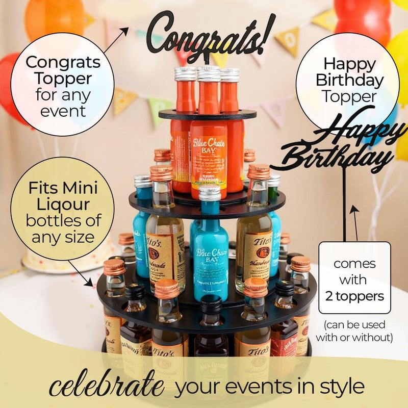 Shot Cake Party Display for Mini Liquor Bottles | 21st Birthday Holiday Celebration Decoration Centerpiece (Three Tier, Black) - Image 4